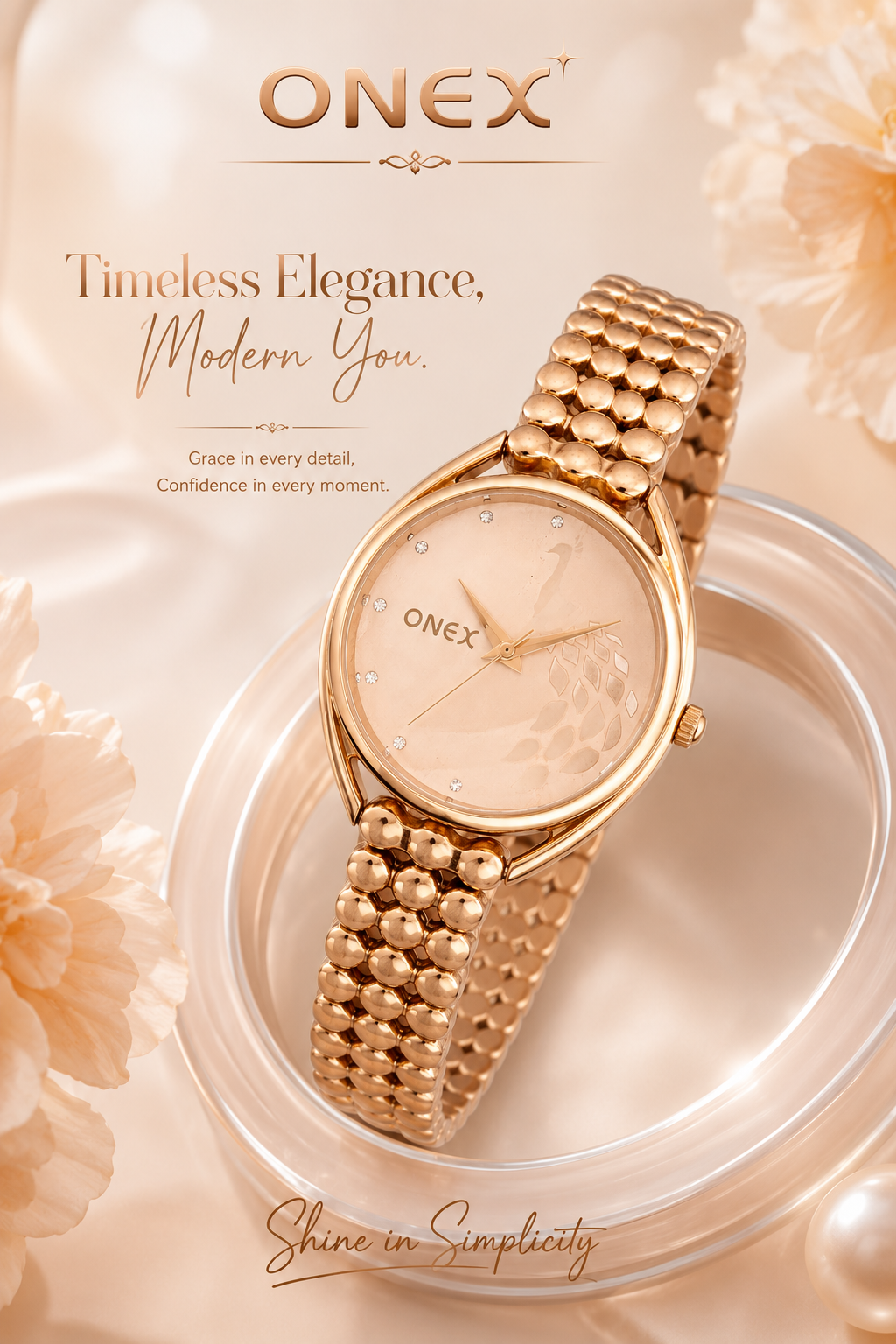 ONEX Elegant Rose Gold Bracelet Watch for Women | Stylish Rosegold Dial Analog Watch | Party & Daily Wear