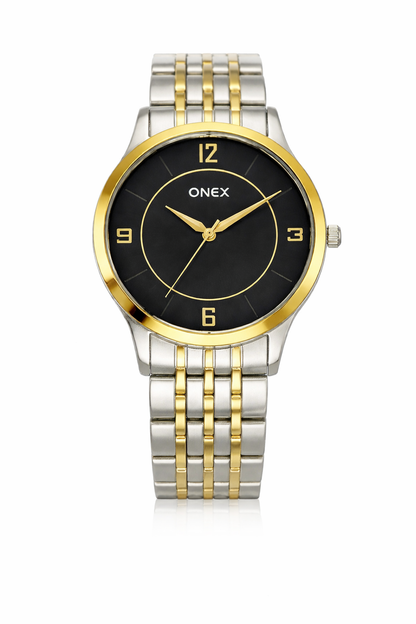 ONEX Men's Classic Black Dial Two-Tone Stainless Steel Analog Watch