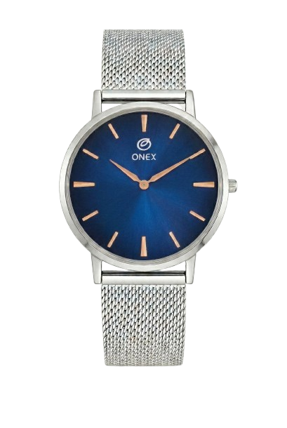 ONEX Men’s Analog Watch with Blue Sunray Dial & Silver Stainless Steel Mesh Strap | Minimal Classic Design