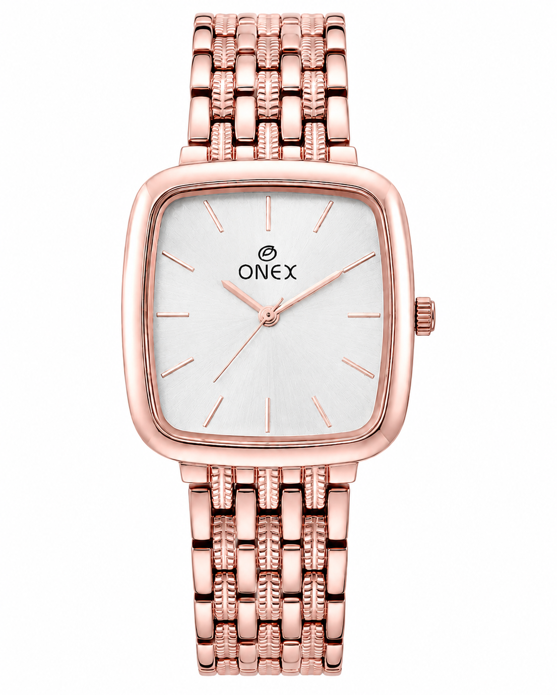 ONEX Women's Analog Rose Gold Stainless Steel Bracelet Watch | Square Silver Dial | Elegant Casual & Party Wear Wrist Watch for Women