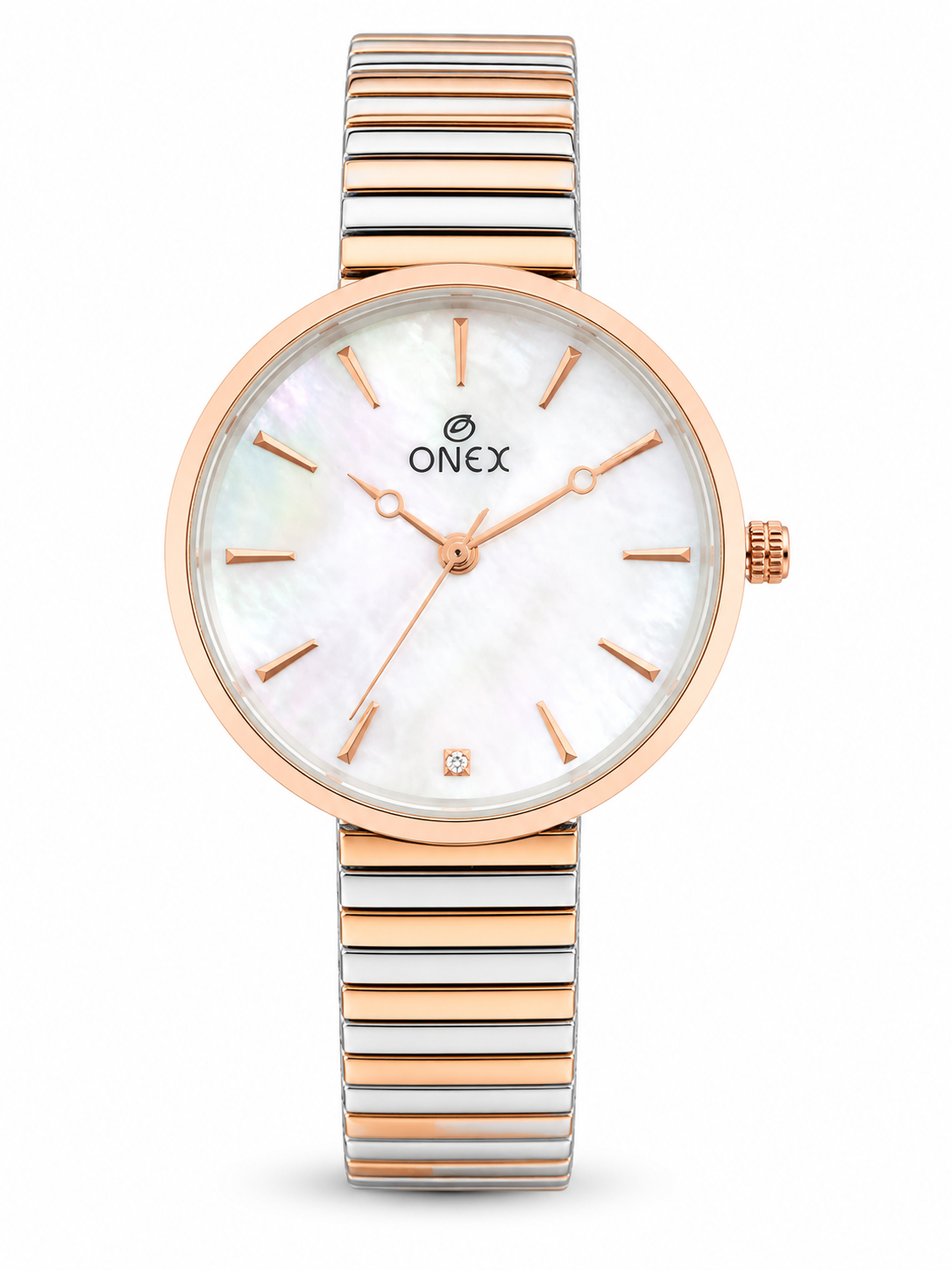 Onex Women’s Rose Gold White Pearl Dial Slim Bracelet Watch