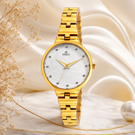 ONEX Stylish Gold Bracelet Watch for Women with Designer Textured Dial