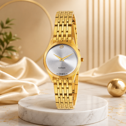Exclusive India OneX Gold Analog Watch for Women | Premium Gold Finish Stainless Steel Strap