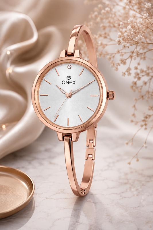 ONEX Women’s Silver Analog Watch | Minimal Slim Bracelet Watch for Girls & Women