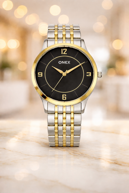 ONEX Men's Classic Black Dial Two-Tone Stainless Steel Analog Watch