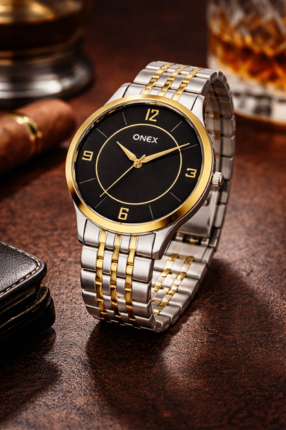 ONEX Men's Classic Black Dial Two-Tone Stainless Steel Analog Watch