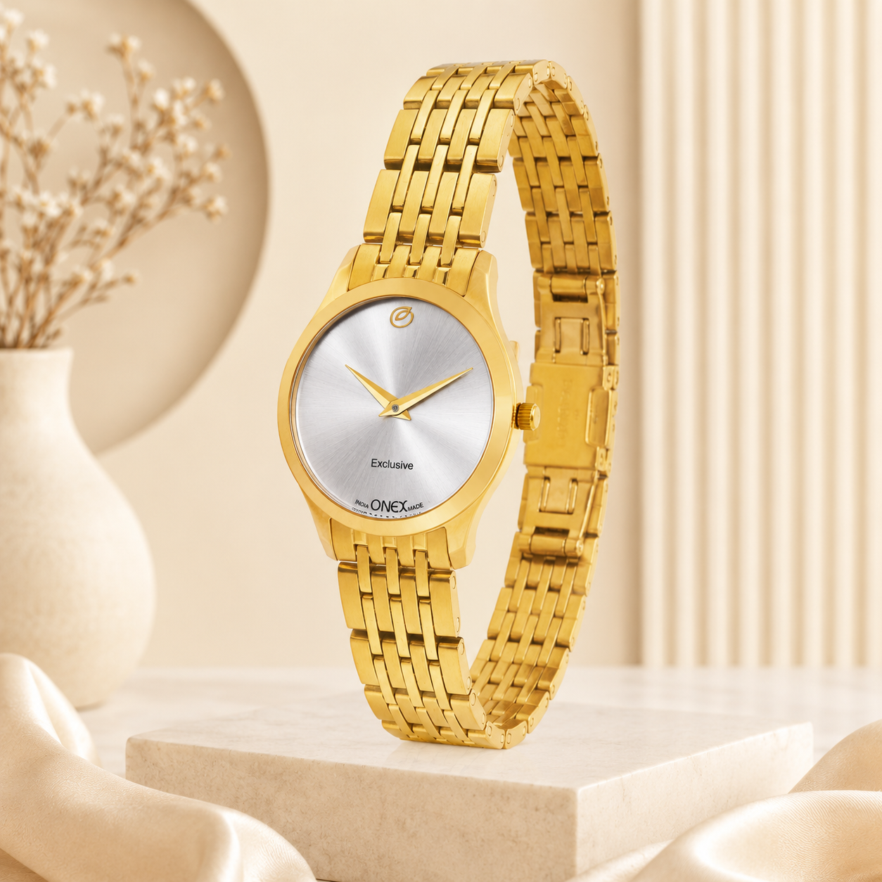 Exclusive India OneX Gold Analog Watch for Women | Premium Gold Finish Stainless Steel Strap
