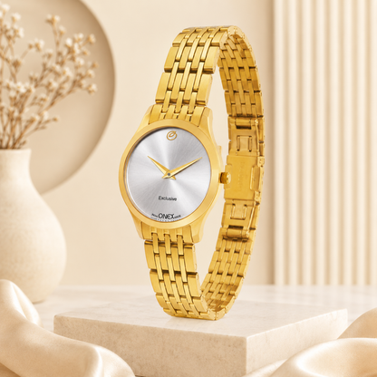 Exclusive India OneX Gold Analog Watch for Women | Premium Gold Finish Stainless Steel Strap
