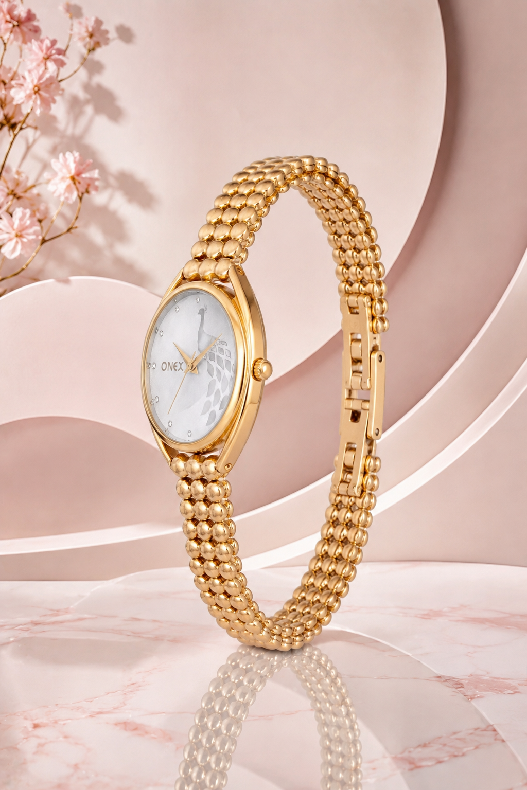ONEX Elegant Rose Gold Bracelet Watch for Women | Stylish Silver Dial Analog Watch | Party & Daily Wear