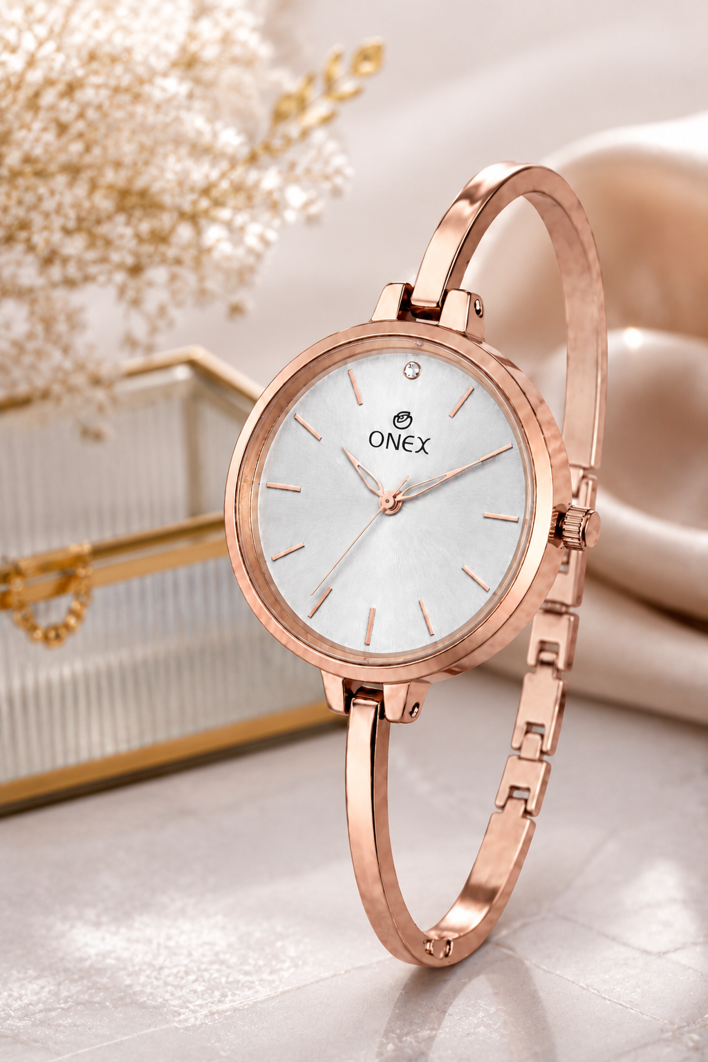 ONEX Women’s Silver Analog Watch | Minimal Slim Bracelet Watch for Girls & Women