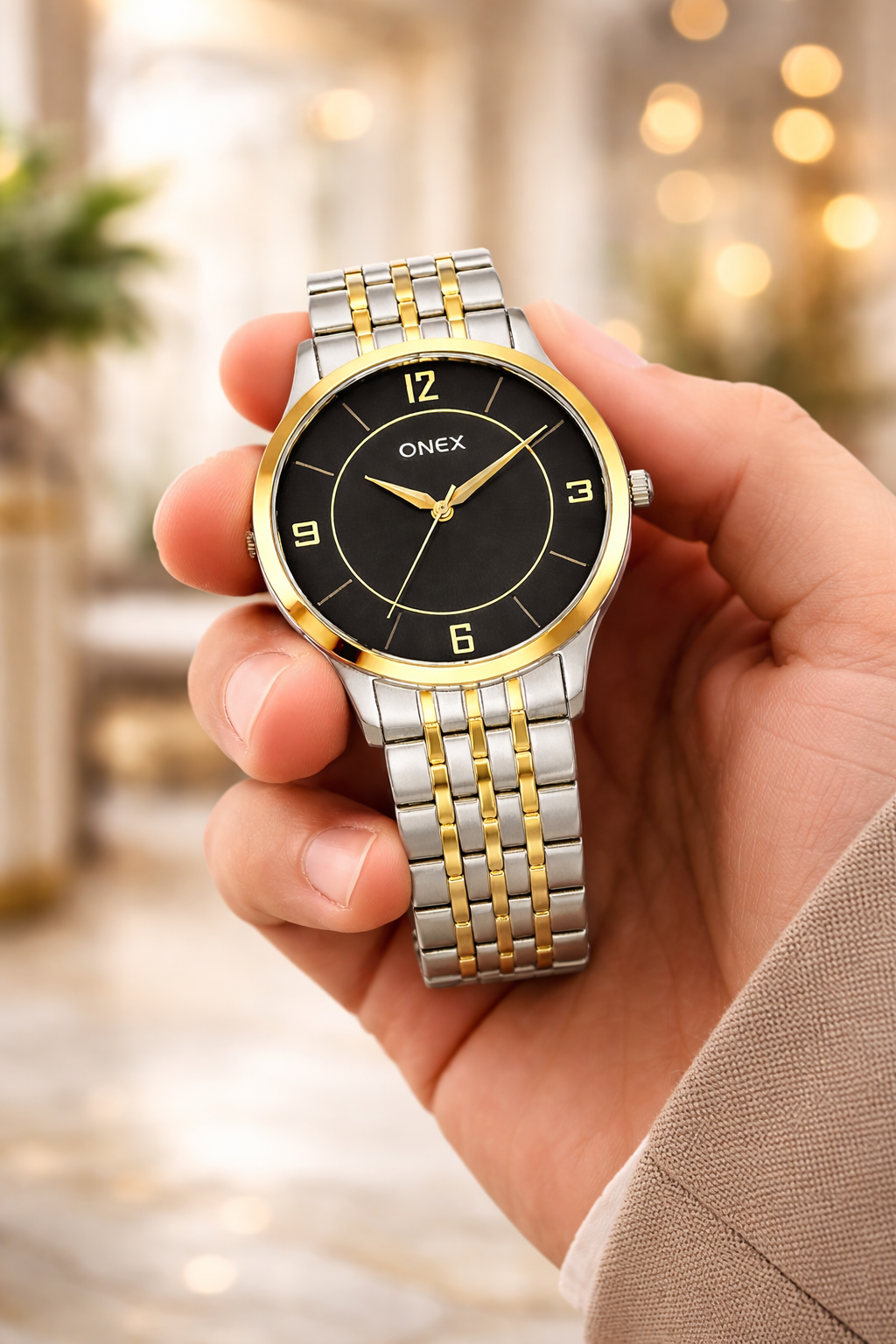 ONEX Men's Classic Black Dial Two-Tone Stainless Steel Analog Watch