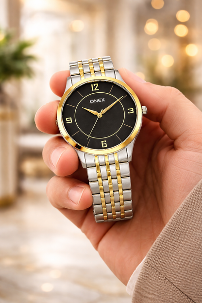 ONEX Men's Classic Black Dial Two-Tone Stainless Steel Analog Watch