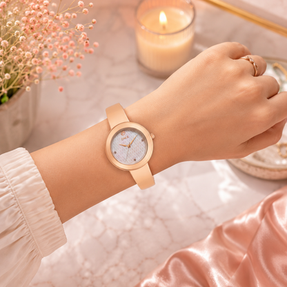 OneX Premium Rose Gold Analog Watch | Crystal-Studded Dial & Metal Bracelet