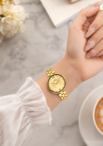 ONEX Women’s Gold-Tone Designer Bracelet Watch with Crystal Studded Dial