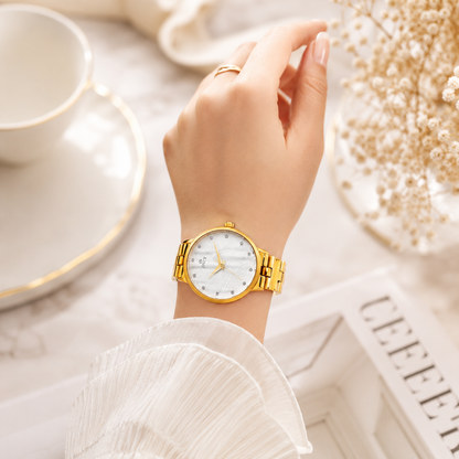ONEX Stylish Gold Bracelet Watch for Women with Designer Textured Dial