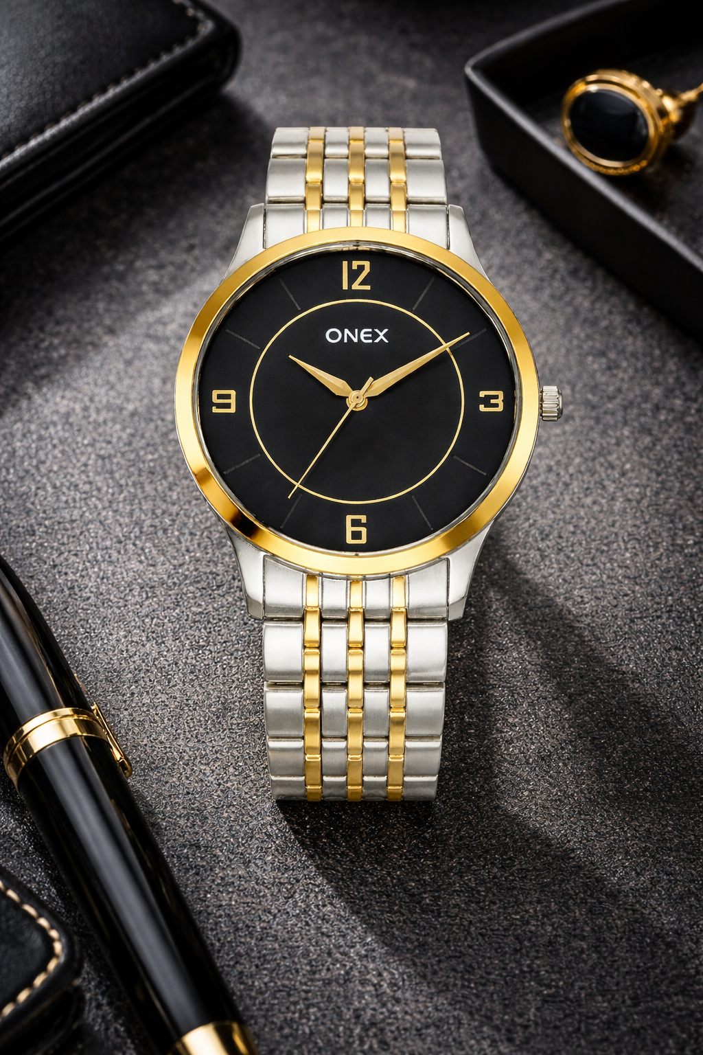 ONEX Men's Classic Black Dial Two-Tone Stainless Steel Analog Watch