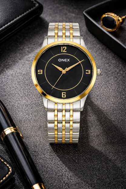 ONEX Men's Classic Black Dial Two-Tone Stainless Steel Analog Watch