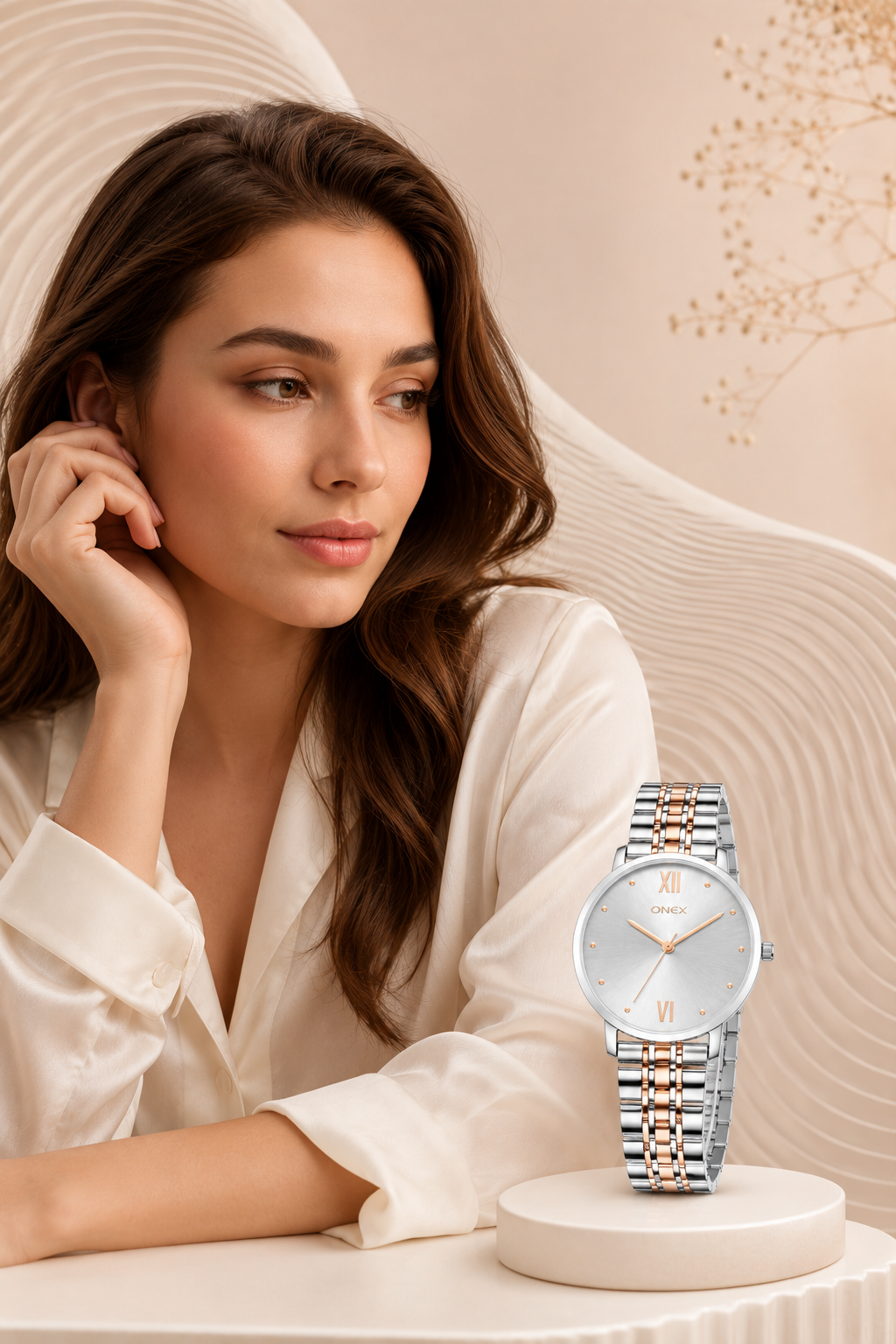 ONEX Women's Analog Wrist Watch for women | Two Tone Stainless Steel Bracelet Strap | Silver Sunray Dial | Premium Casual & Formal Watch