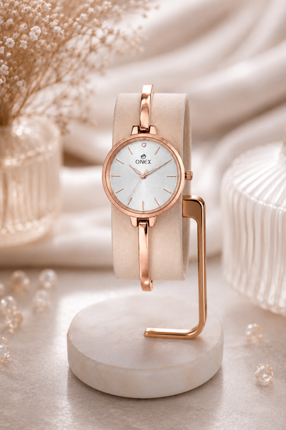 ONEX Women’s Silver Analog Watch | Minimal Slim Bracelet Watch for Girls & Women