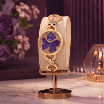 ONEX Rose Gold Women’s Bracelet Watch with Purple Textured Dial & Crystal Accents