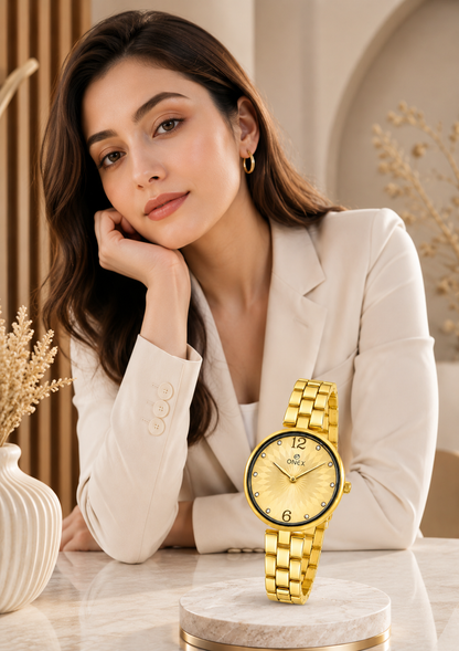 ONEX Women’s Gold-Tone Designer Bracelet Watch with Crystal Studded Dial