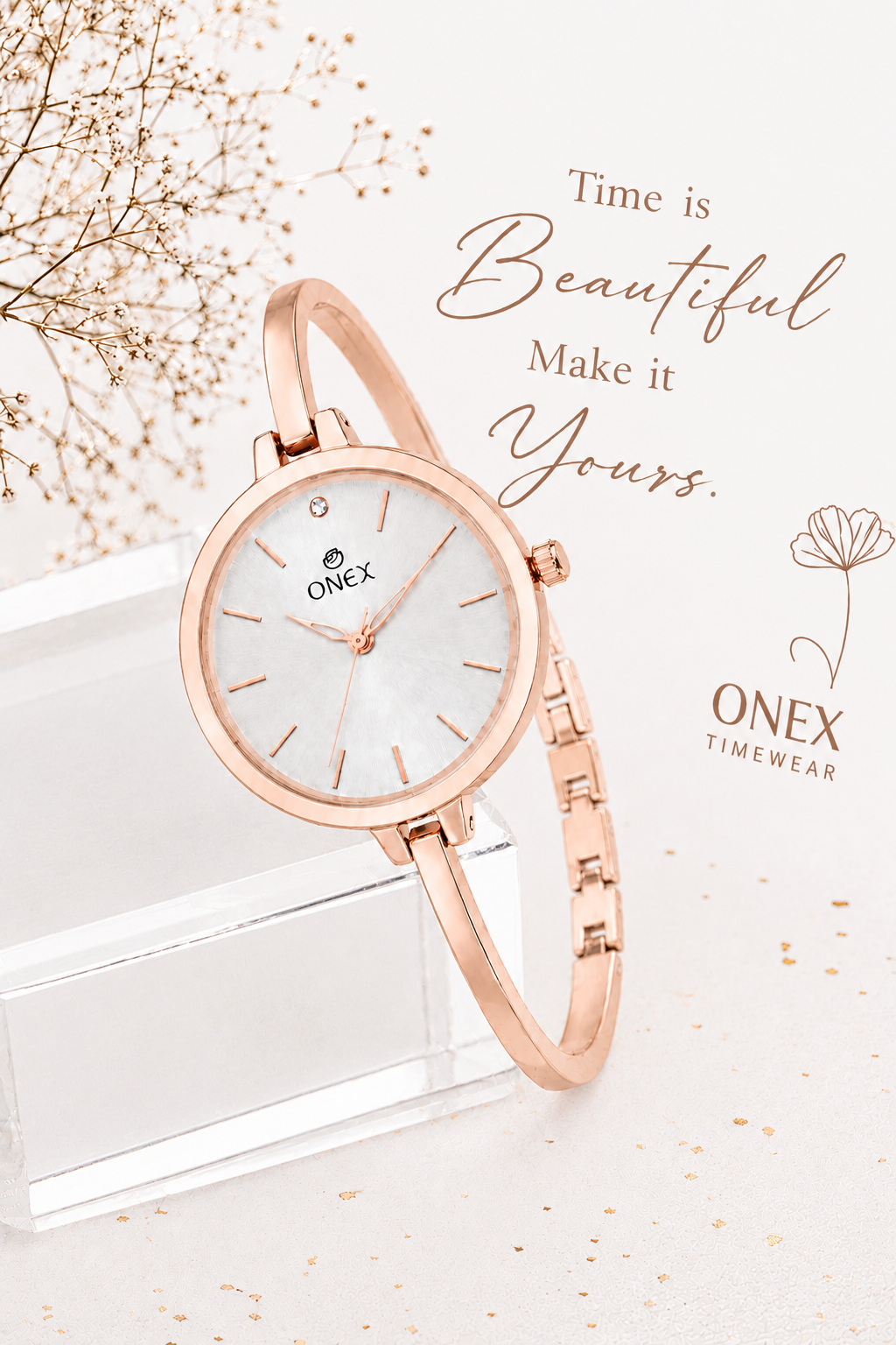 ONEX Women’s Silver Analog Watch | Minimal Slim Bracelet Watch for Girls & Women