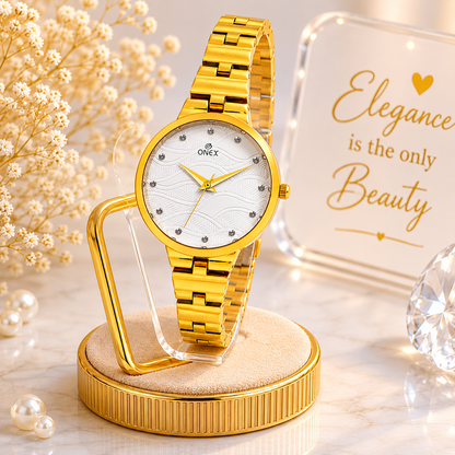 ONEX Stylish Gold Bracelet Watch for Women with Designer Textured Dial