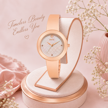 OneX Premium Rose Gold Analog Watch | Crystal-Studded Dial & Metal Bracelet