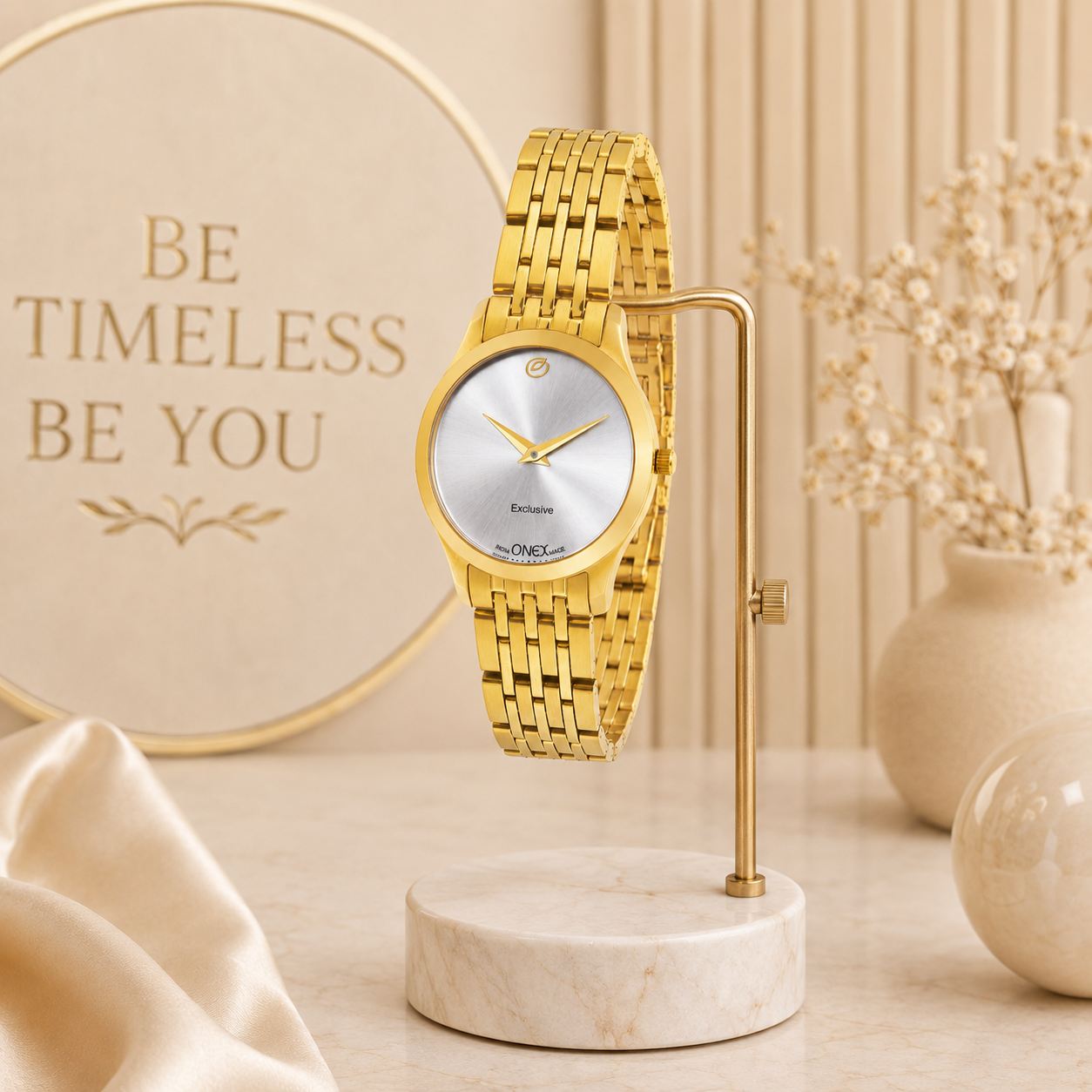 Exclusive India OneX Gold Analog Watch for Women | Premium Gold Finish Stainless Steel Strap