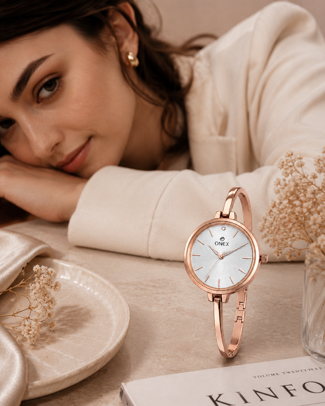 ONEX Women’s Silver Analog Watch | Minimal Slim Bracelet Watch for Girls & Women