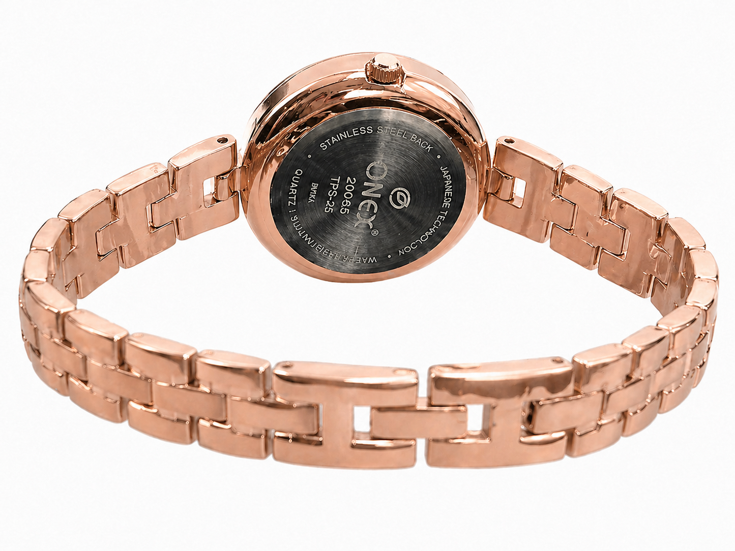 ONEX Women’s RoseGold-Tone Designer Bracelet Watch with Crystal Studded Dial Brown