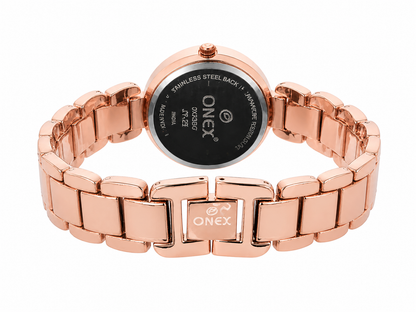ONEX Women's Rose Gold Analog Watch | Floral Sunray RoseGold Dial | Premium Bracelet Strap | Quartz Movement | Elegant Dress Watch