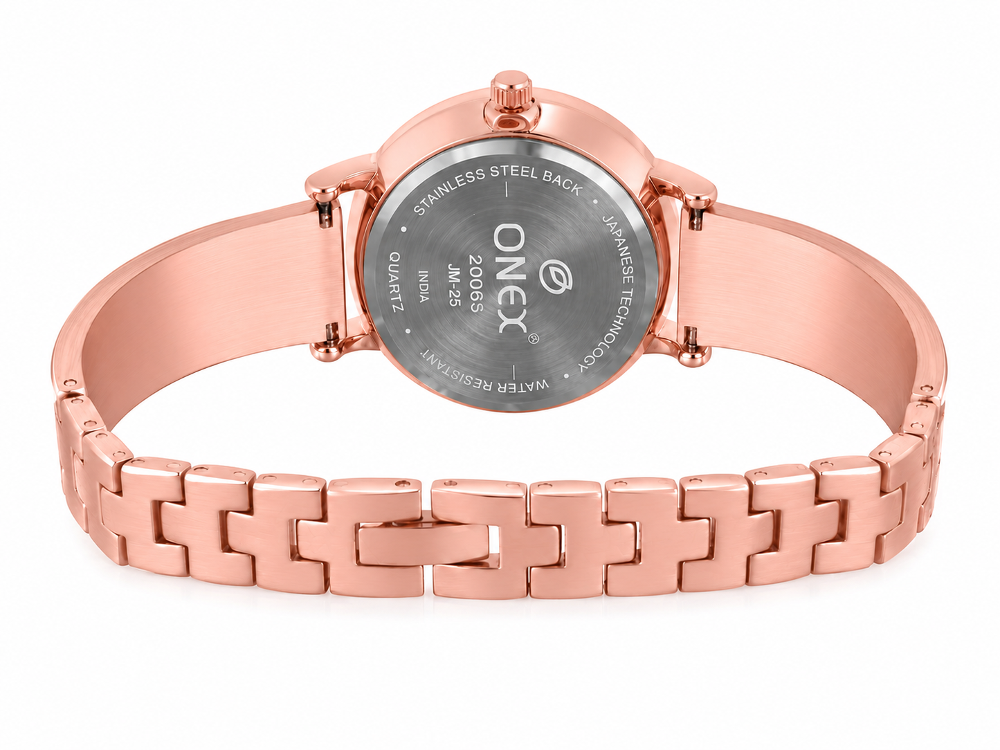 ONEX Women's Rose Gold Stainless Steel Analog Watch | Textured Green Dial with Crystal Hour Markers | Elegant Bracelet Strap | Fashion Wrist Watch for Women