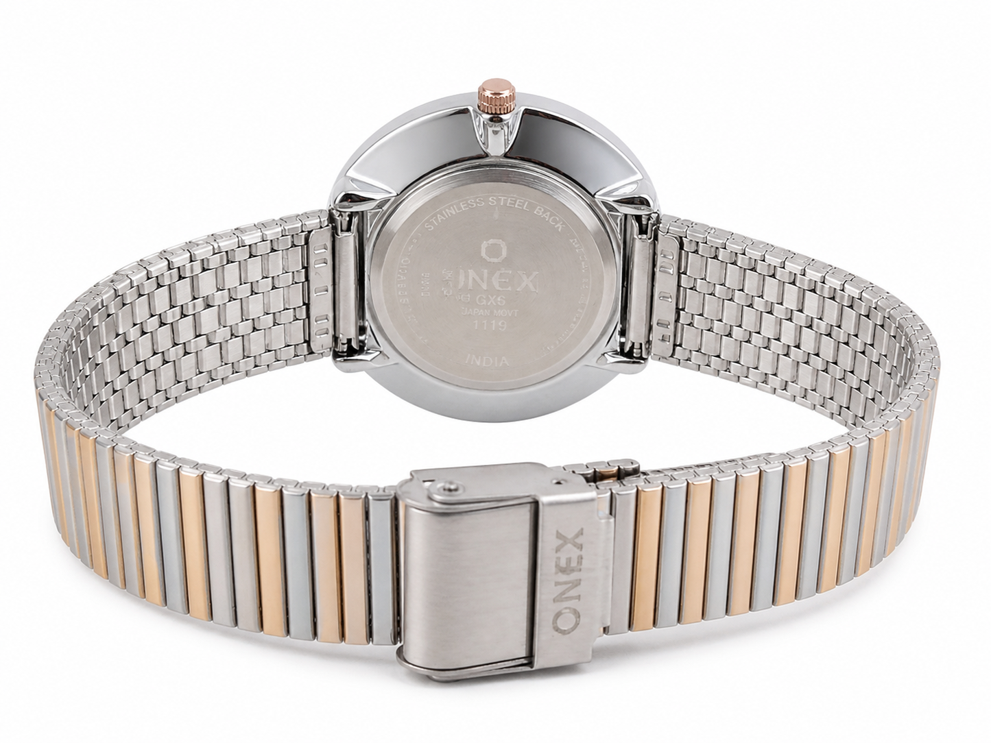 Onex Women’s Rose Gold Blue Pearl Dial Slim Bracelet Watch