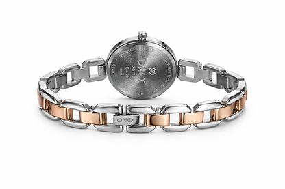 ONEX Women's Rose Gold & Silver Two-Tone Bracelet Analog Watch with Sunray RoseGold Dial | Elegant Dress Watch
