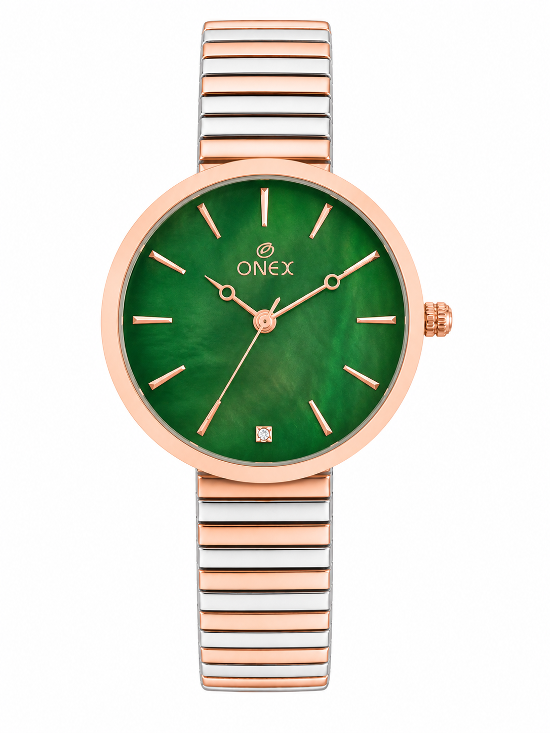 Onex Women’s Rose Gold Green Pearl Dial Slim Bracelet Watch