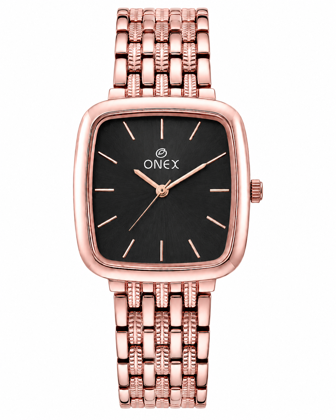 ONEX Women's Analog Rose Gold Stainless Steel Bracelet Watch | Square Black Dial | Elegant Casual & Party Wear Wrist Watch for Women