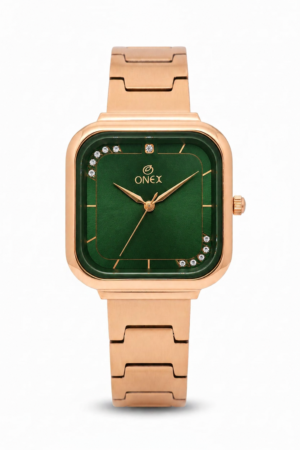 ONEX Rose Gold Square Dial Analog Watch for Women | Crystal Accent Dial | Metal Strap