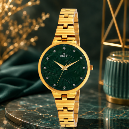 ONEX Stylish Gold Bracelet Watch for Women with Designer Textured Dial