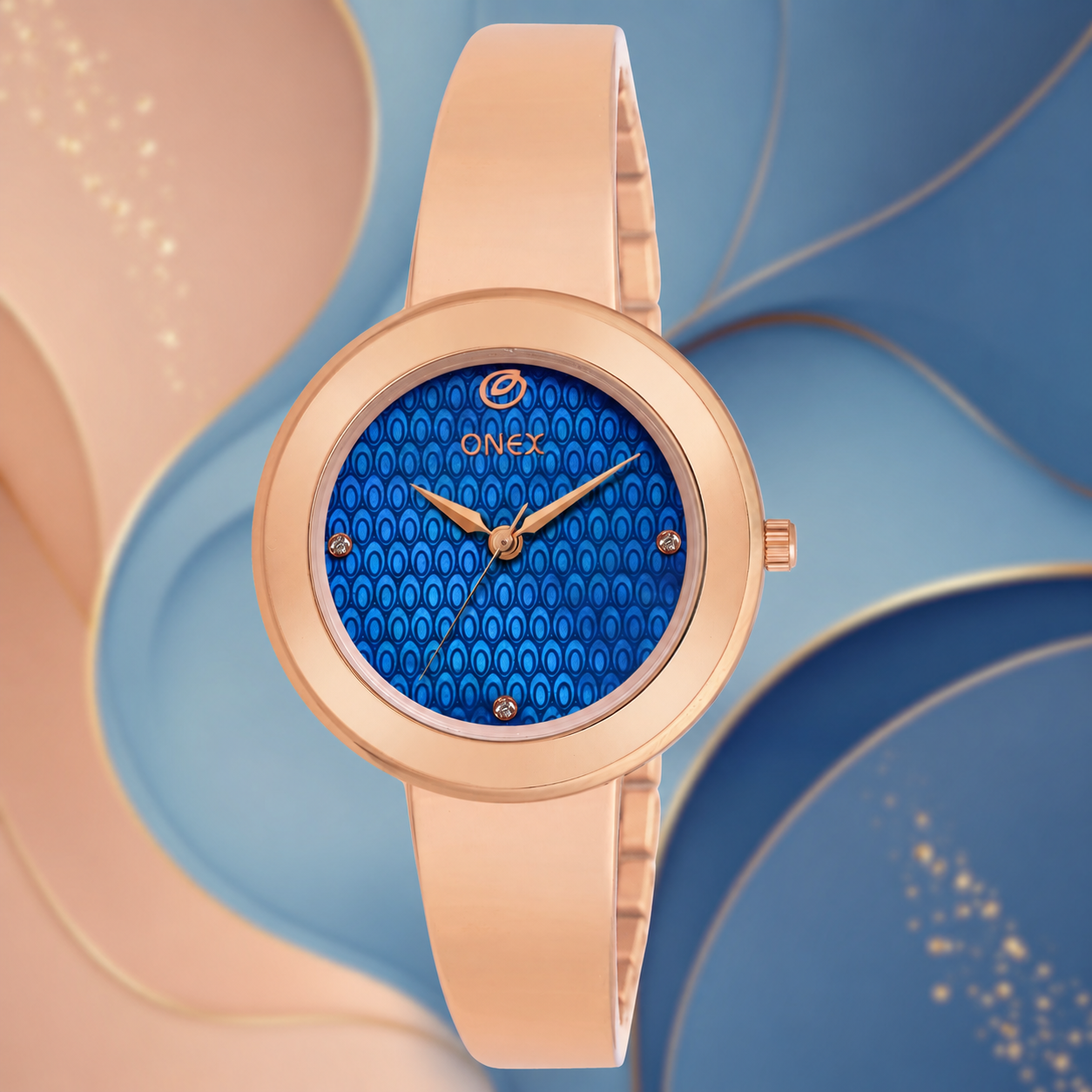 OneX Premium Rose Gold Analog Watch | Crystal-Studded Dial & Metal Bracelet
