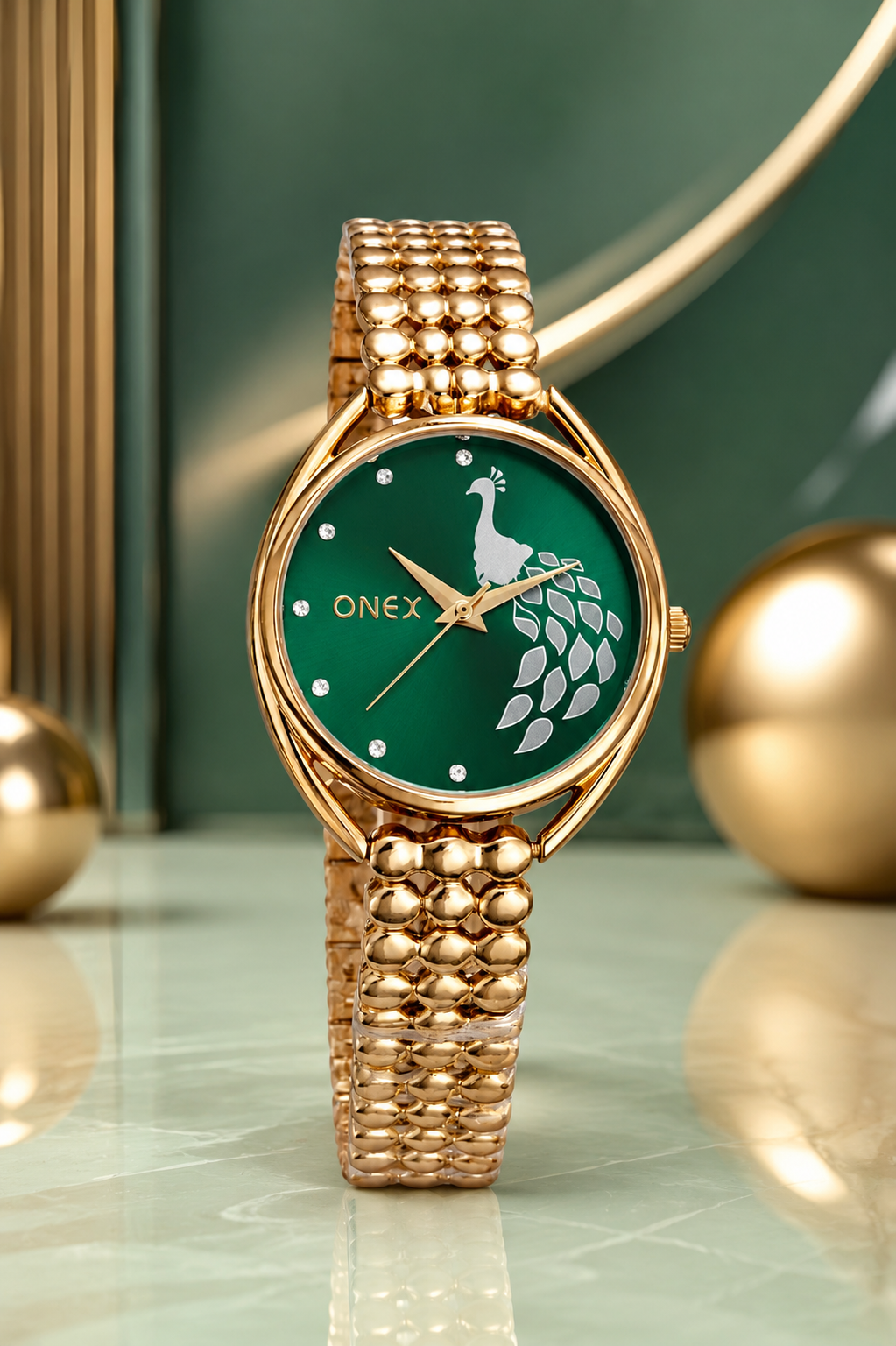 ONEX Elegant Rose Gold Bracelet Watch for Women | Stylish Green Dial Analog Watch | Party & Daily Wear