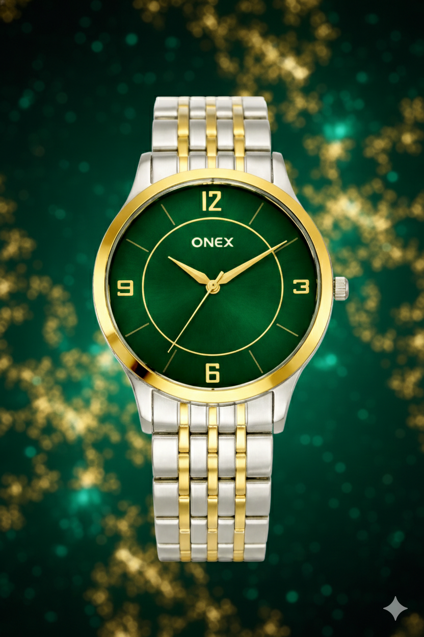 ONEX Men's Classic Green Dial Two-Tone Stainless Steel Analog Watch