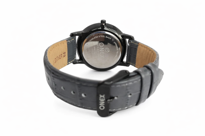 ONEX Men's Day & Date Analog Watch – Grey Dial, Black Case & Grey Leather Strap