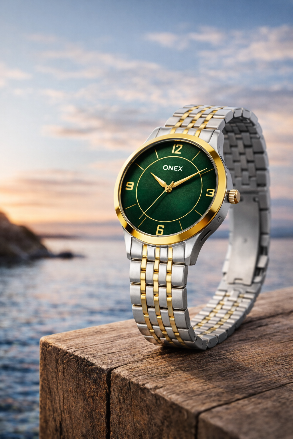 ONEX Men's Classic Green Dial Two-Tone Stainless Steel Analog Watch
