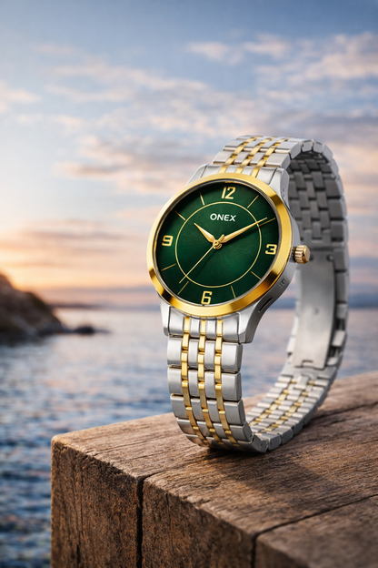 ONEX Men's Classic Green Dial Two-Tone Stainless Steel Analog Watch