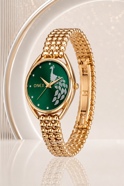 ONEX Elegant Rose Gold Bracelet Watch for Women | Stylish Green Dial Analog Watch | Party & Daily Wear