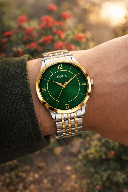 ONEX Men's Classic Green Dial Two-Tone Stainless Steel Analog Watch