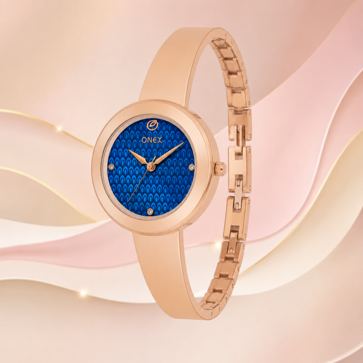 OneX Premium Rose Gold Analog Watch | Crystal-Studded Dial & Metal Bracelet