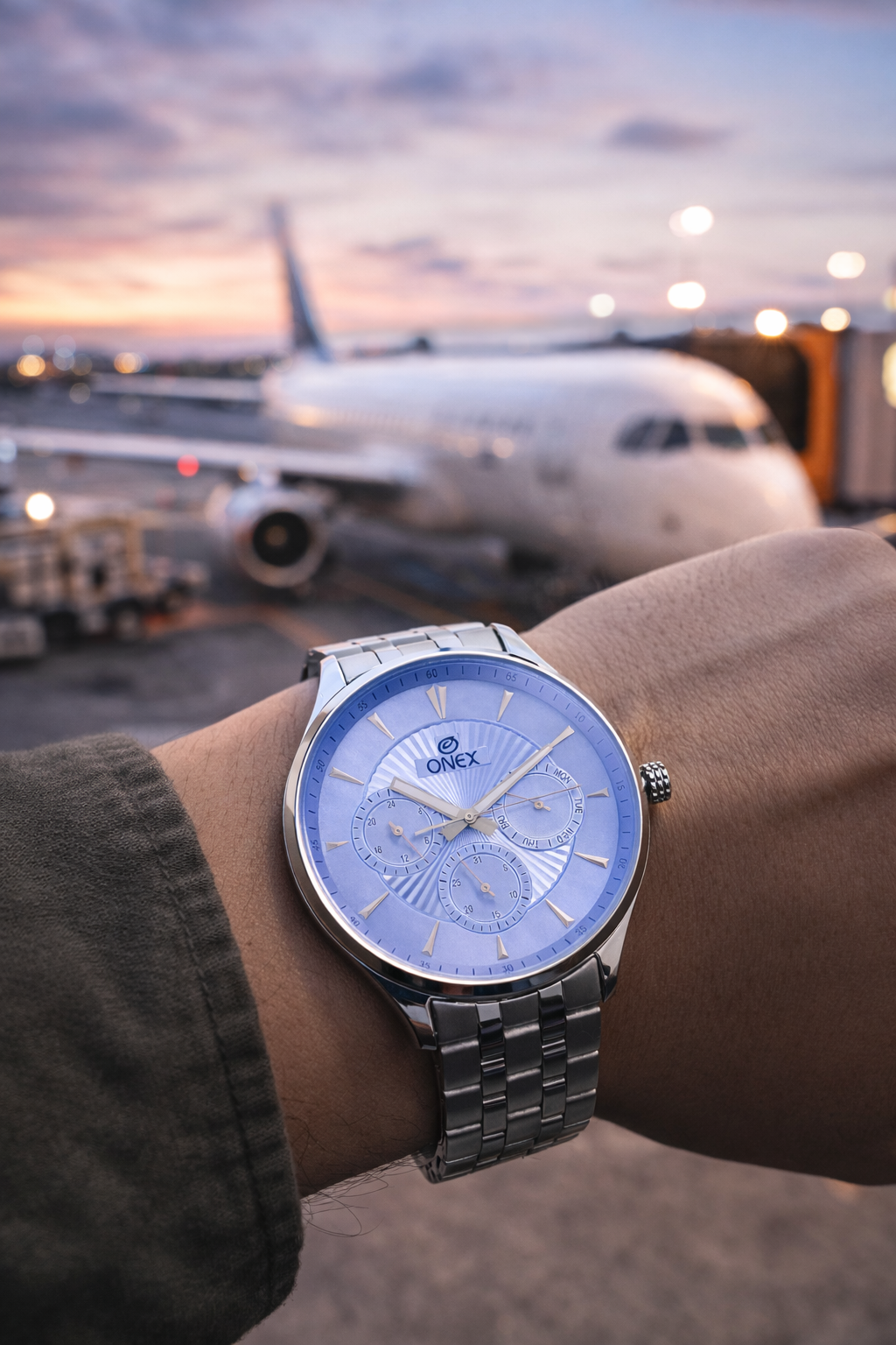 ONEX Men's Premium Multifunction Analog Watch for Men | light blue Sunray Dial | Silver Stainless Steel Bracelet | Quartz Movement | Stylish Casual & Formal Wrist Watch