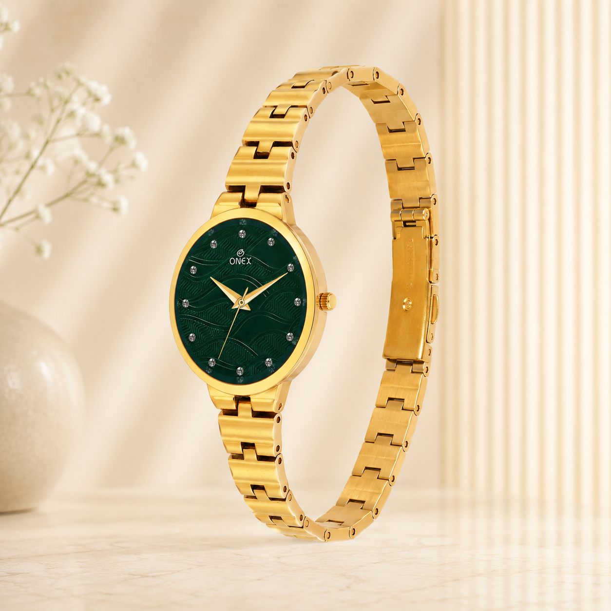 ONEX Stylish Gold Bracelet Watch for Women with Designer Textured Dial